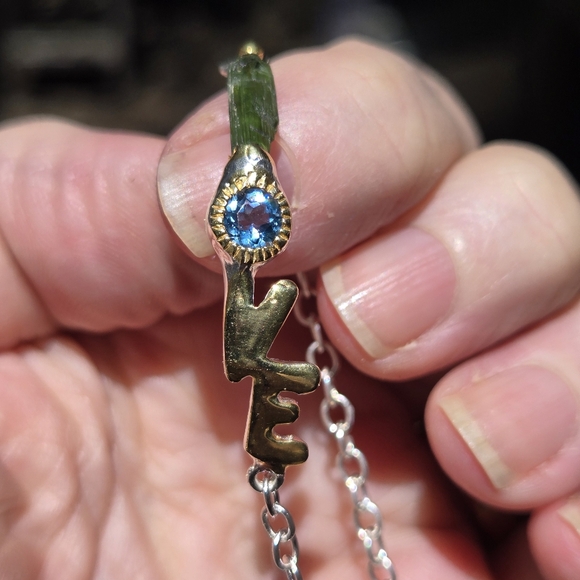Tourmaline & Topaz Sterling & Gold handmade "LOVE" Bracelet 7" - Picture 9 of 9